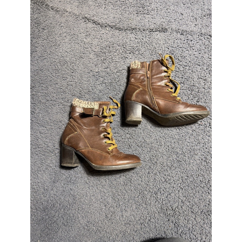 Women's Leather Heel Boots Brown Size 8